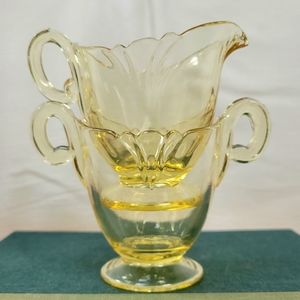 A.H. Heisey Empress Yellow Sahara Single Cream & Sugar Depression Glass 1932-34